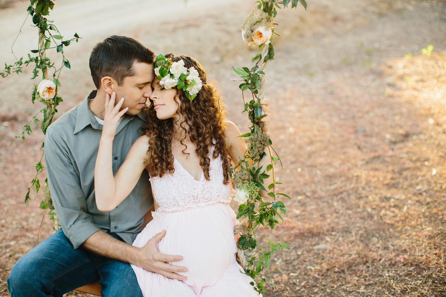 Flower crown and swing garden maternity photos by Sweet Dingo Photography